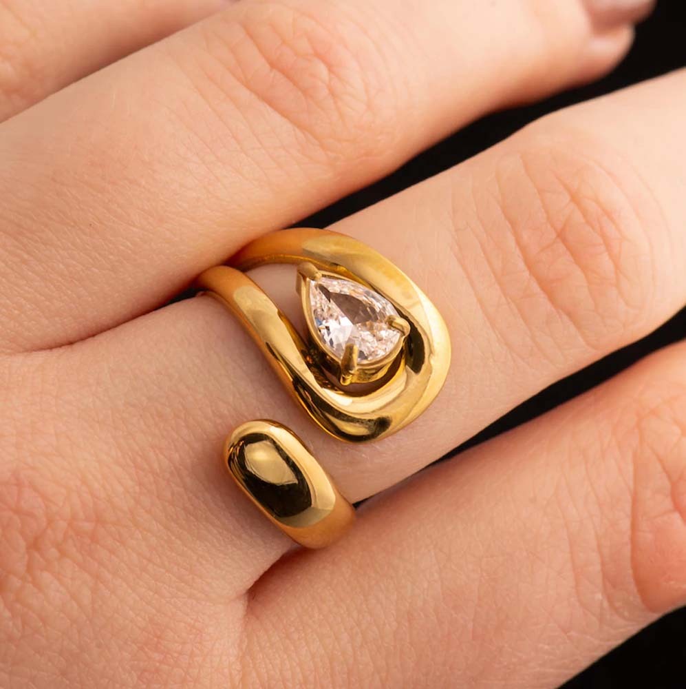 Pear-Cut Swirl Open Gold Ring - Amalfa