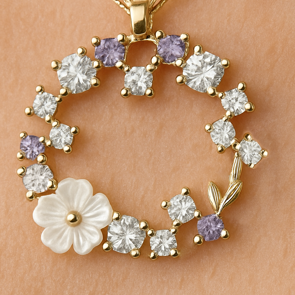 Gold necklace with floral design