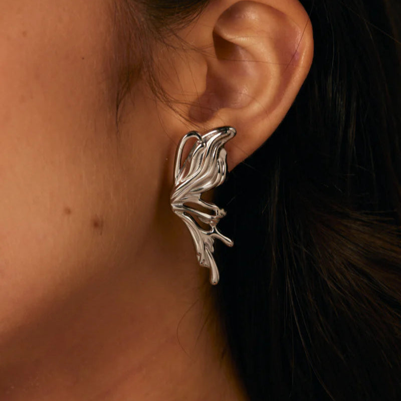 Silver Flow Winged Statement Earrings for women