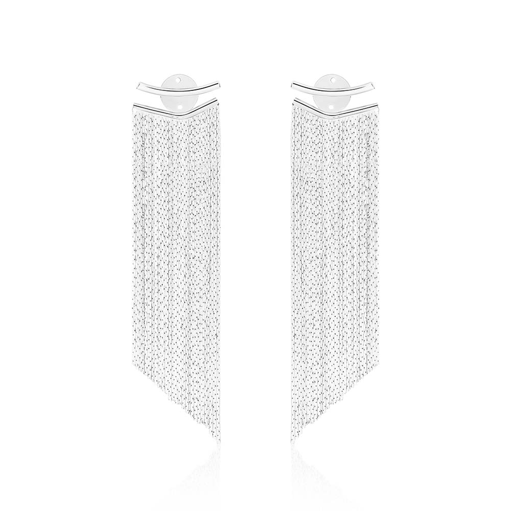 Pair of silver earrigns for women with black pattern on a white background