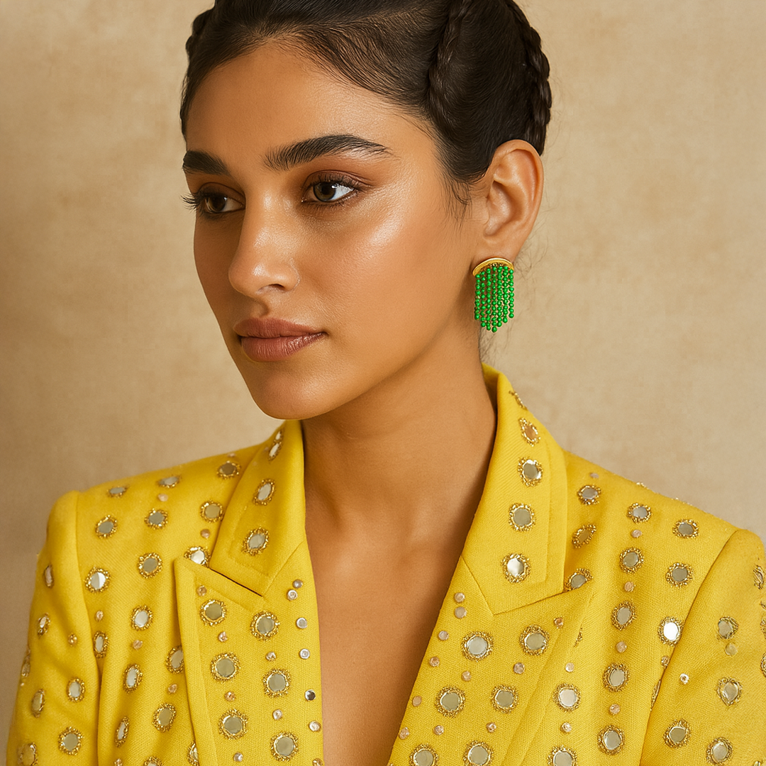 Alina Green Beaded Statement Earrings - Amalfa