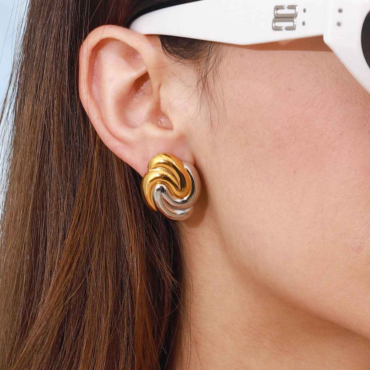 Swirl Knot Dome dual Tone Studs Earrings - Amalfa