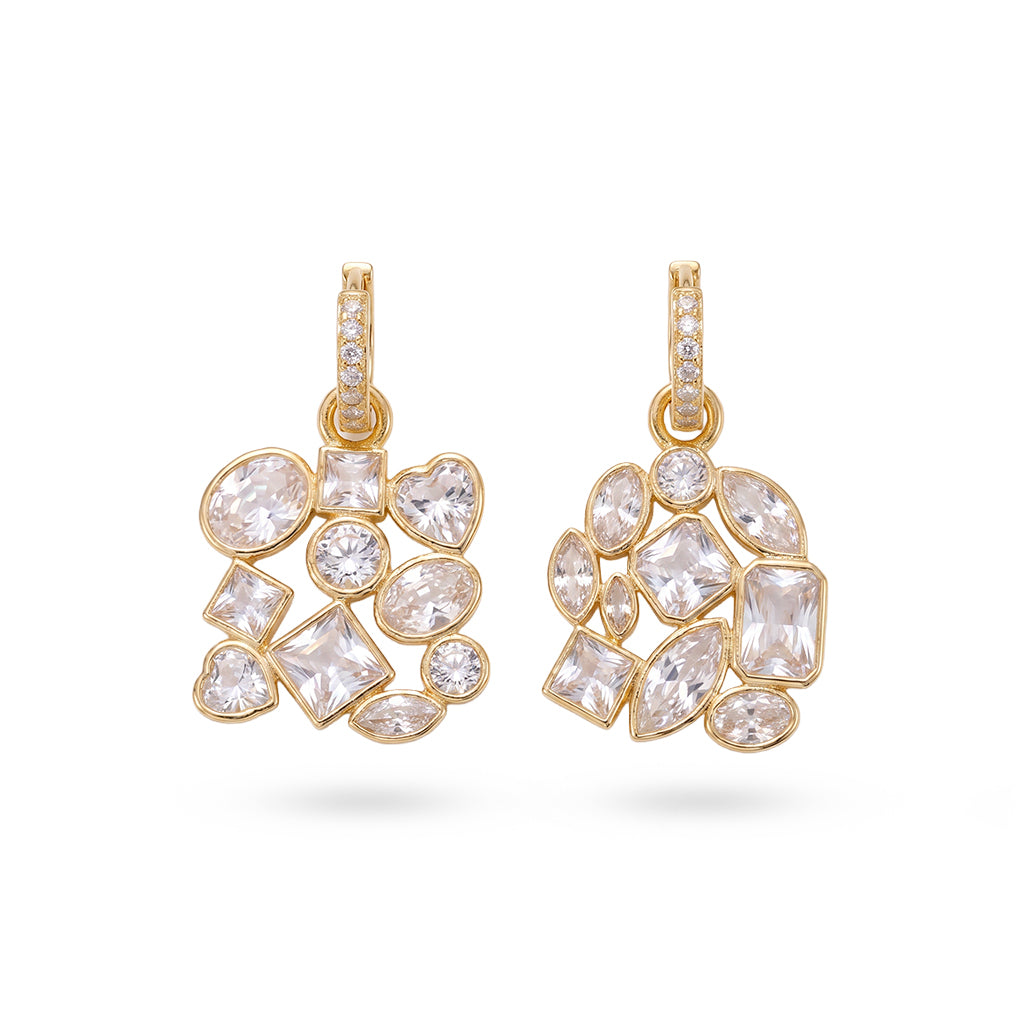 Trendy gold statement earrings for women with geometric crystal stones