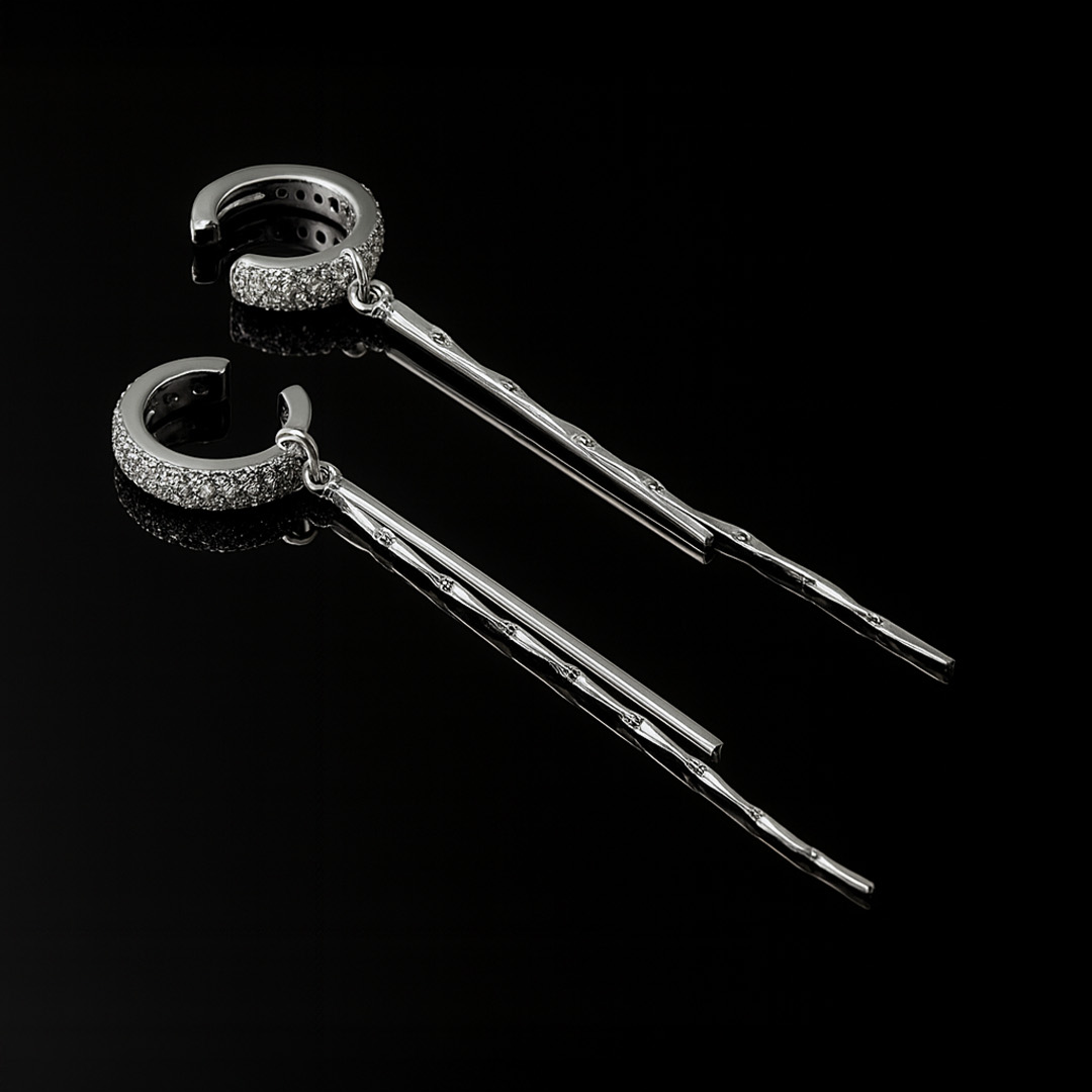 trendy silver tassel earrings with ear climber design for women party and cocktail look