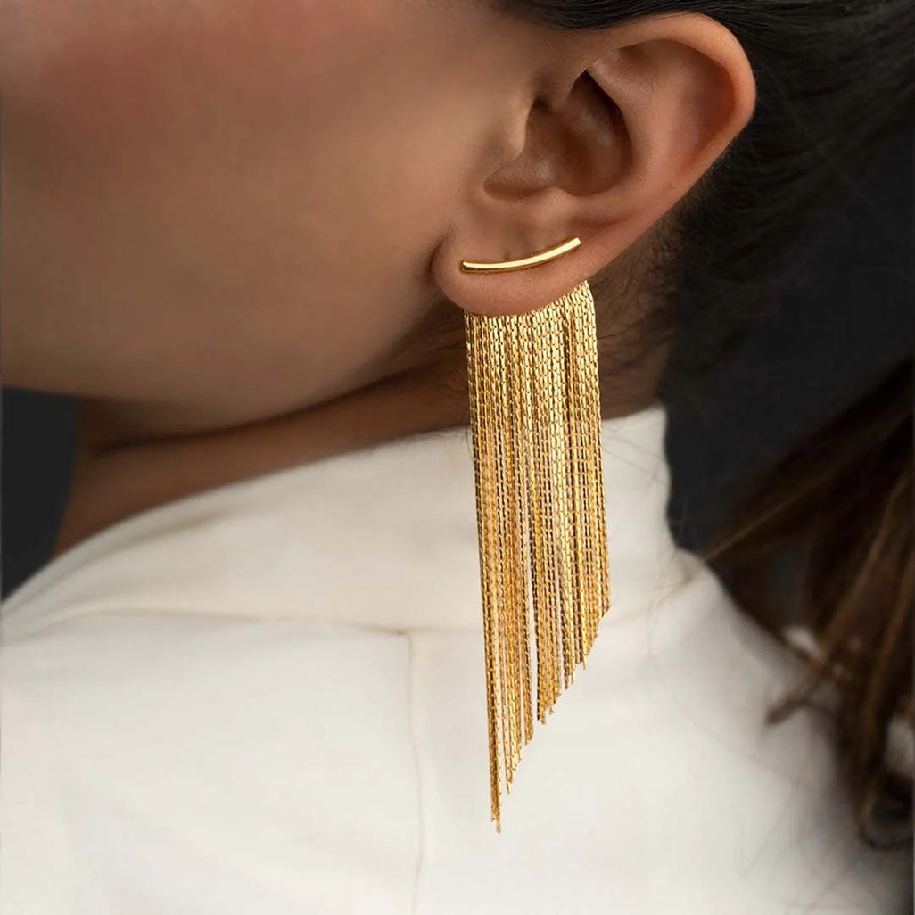 Trendy long chain statement earrings for party wear women modern fashion jewellery