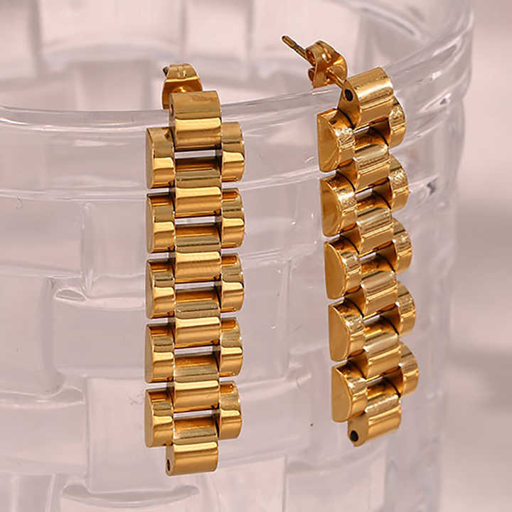 Amira Gold Geometric Drop Earrings for Women - Amalfa