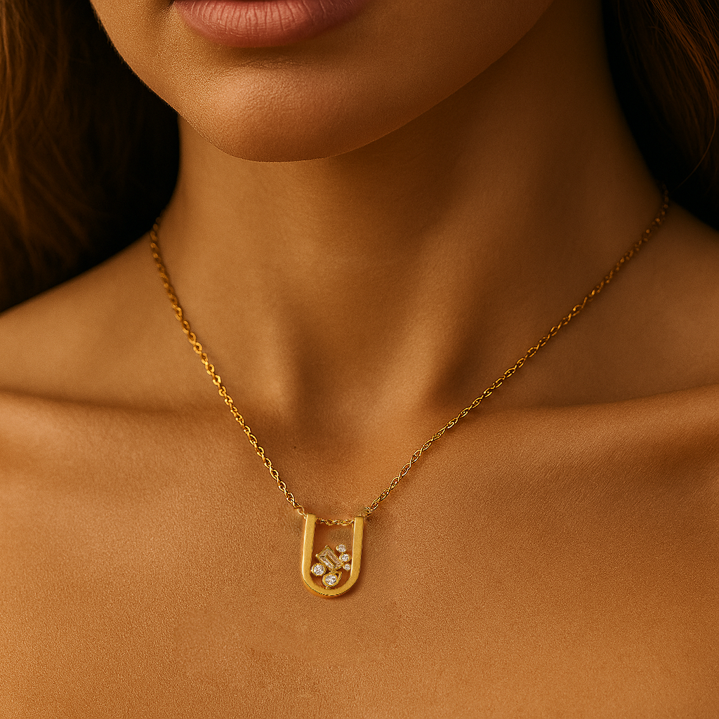 Kira Gold U-Shaped Pendant Necklace - Amalfa