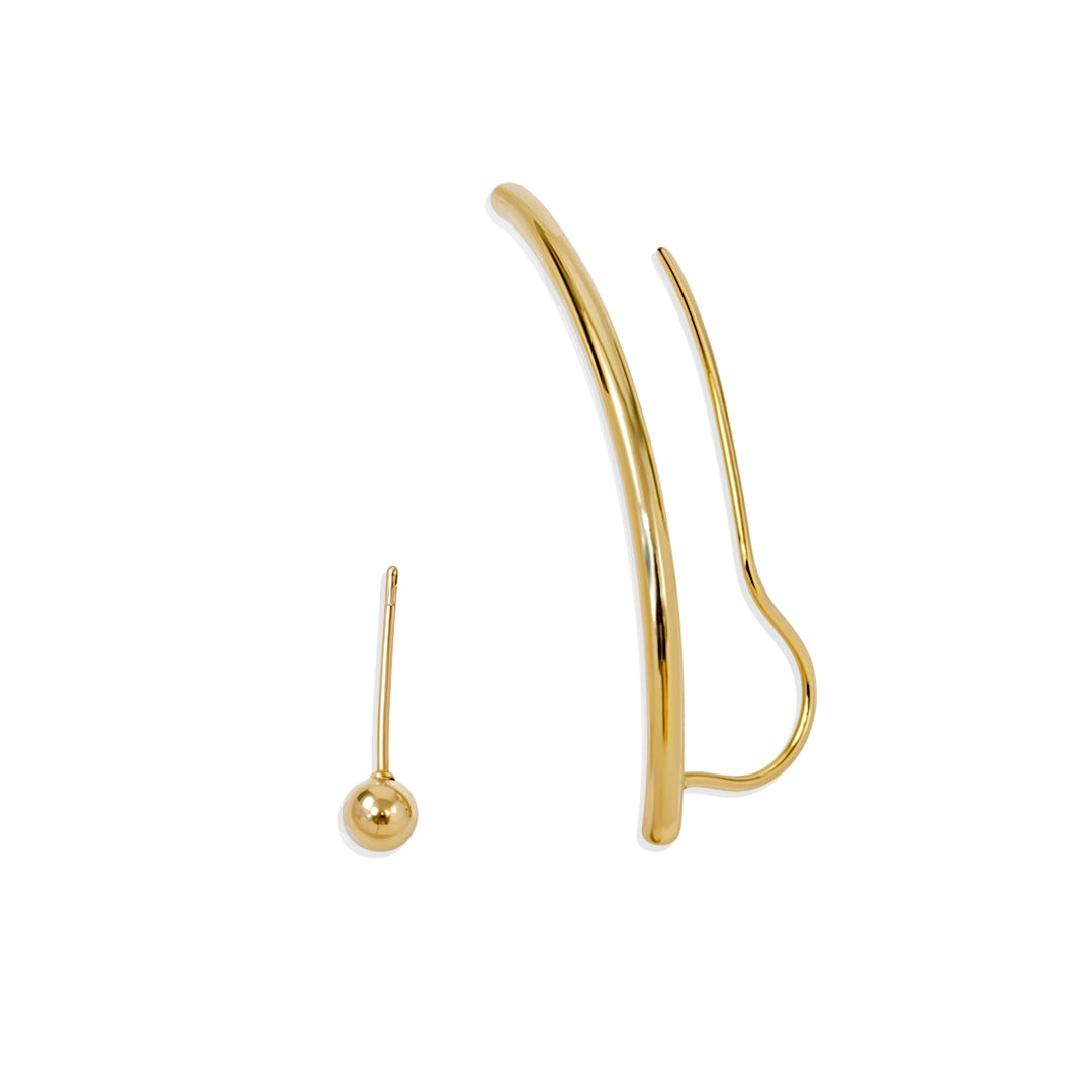 Gold hoop earrings for women with a small ball detail on a white background
