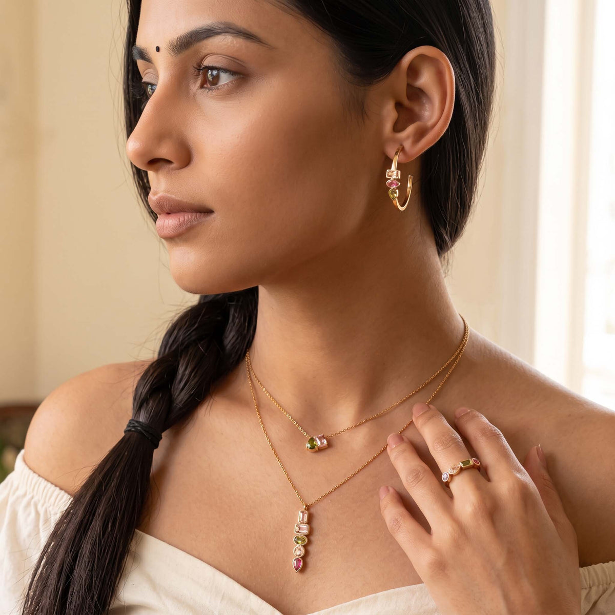 Aurora Gemstone Gold Jewelry Set of 4