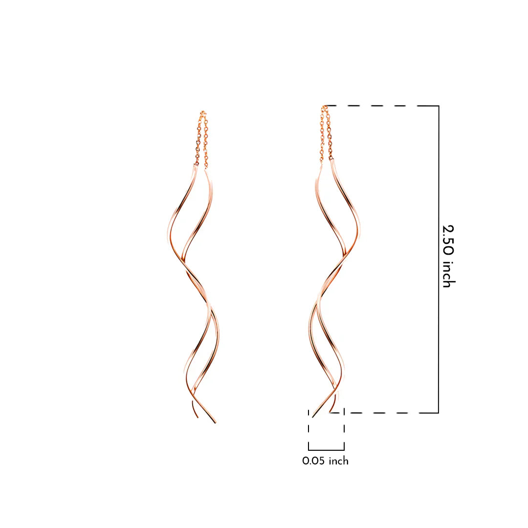 Rose gold wavy earrings with measurements