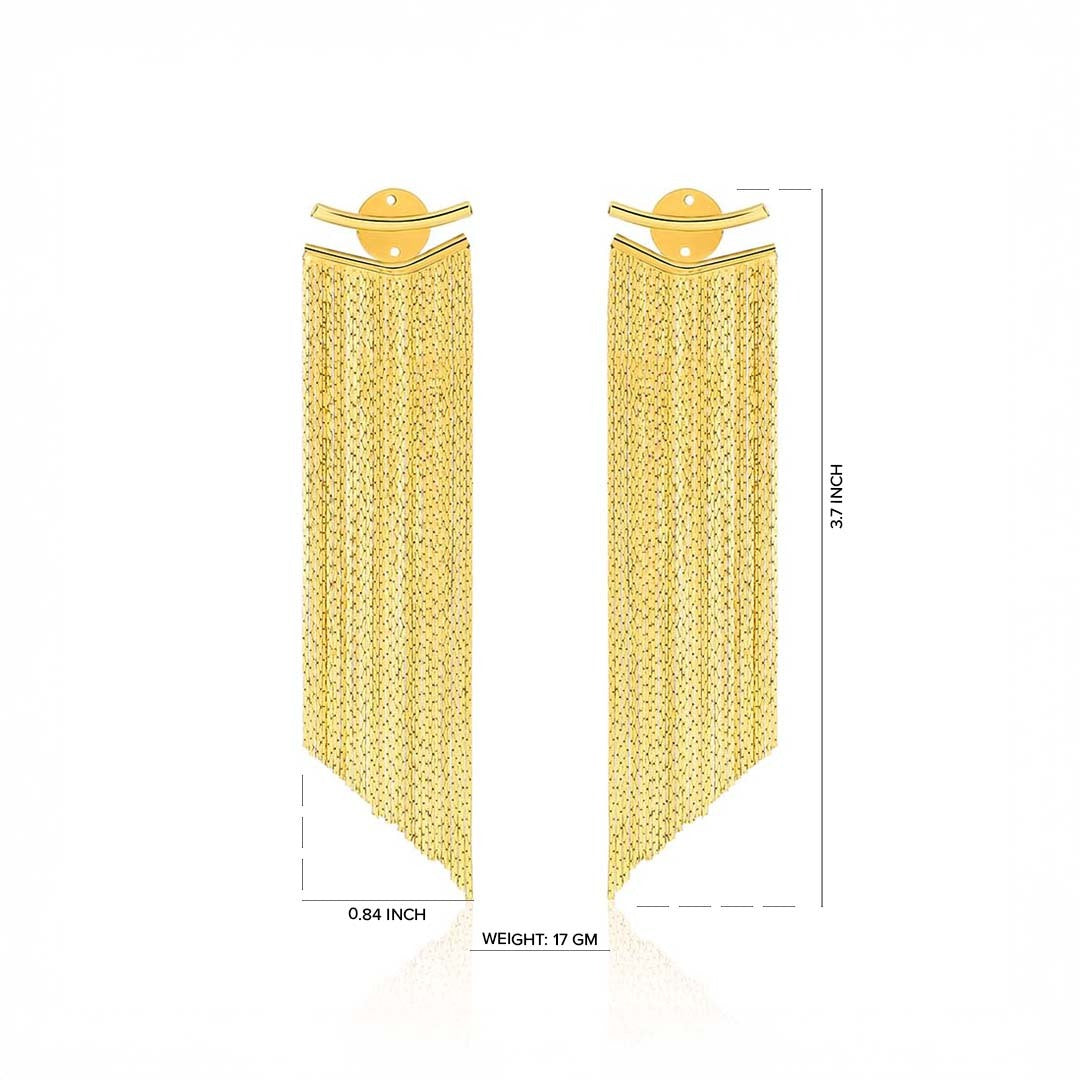 Gold earrings with textured design on a white background
