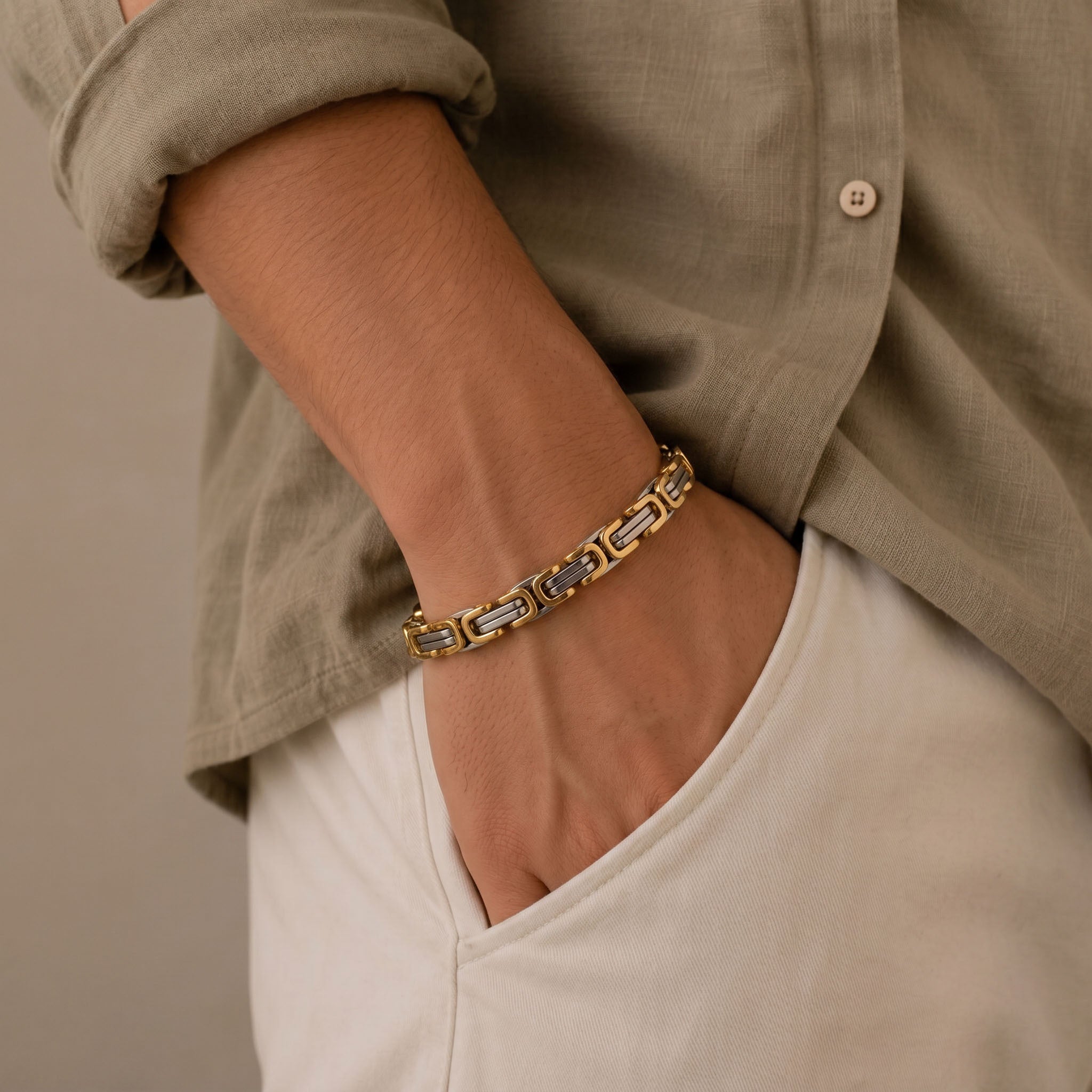 Riven Two-Tone Men's Link Bracelet