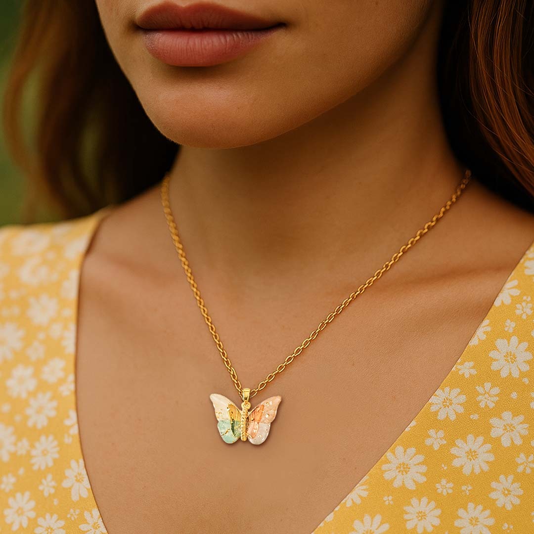 Pastel Wings Gold-Plated Butterfly Pendant Necklace