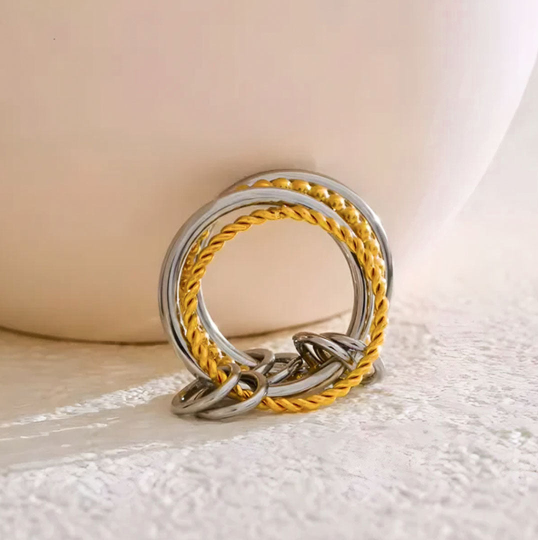 Caged Duo-Tone Stackable Statement Rings - Amalfa