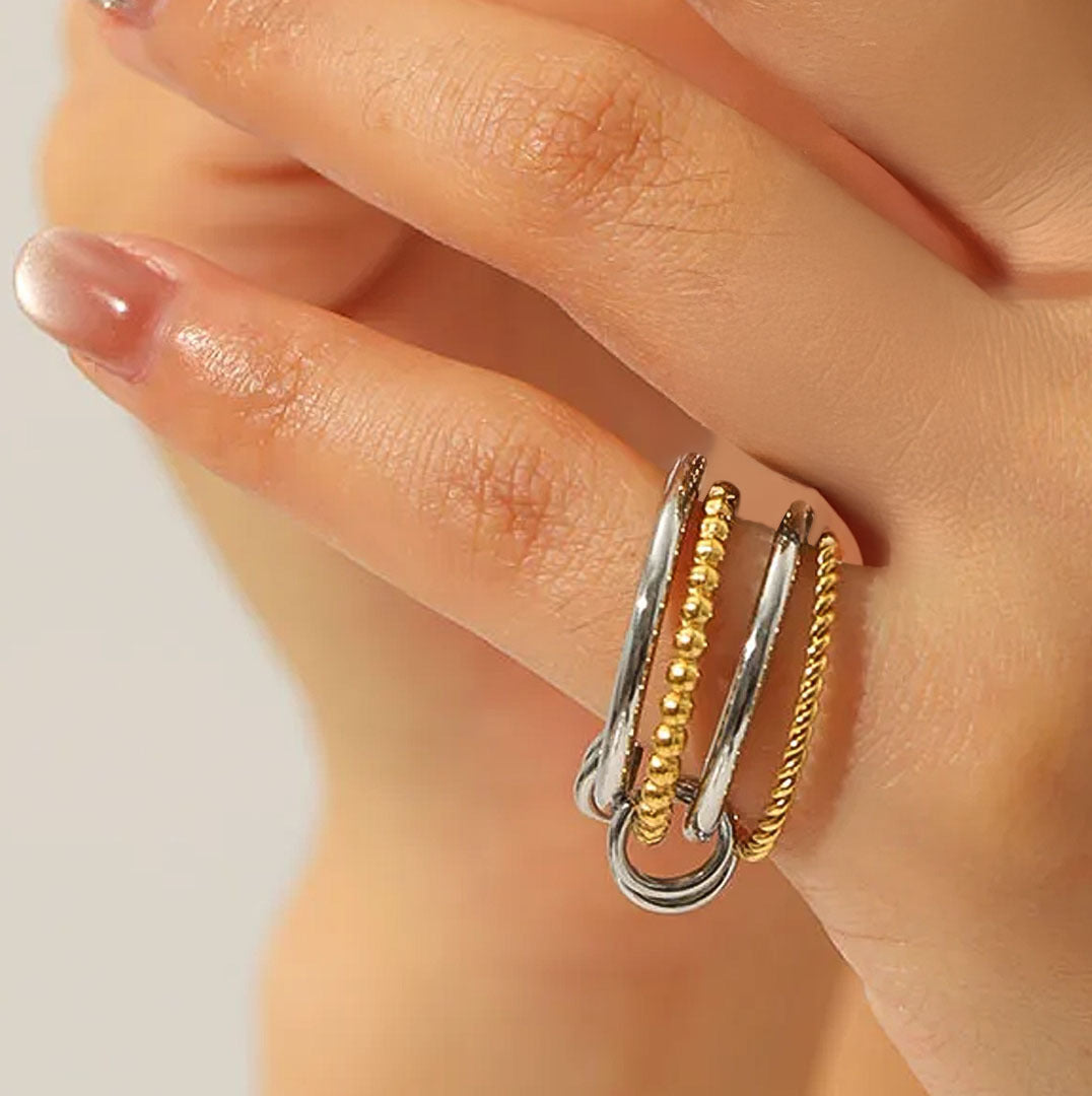 Caged Duo-Tone Stackable Statement Rings - Amalfa