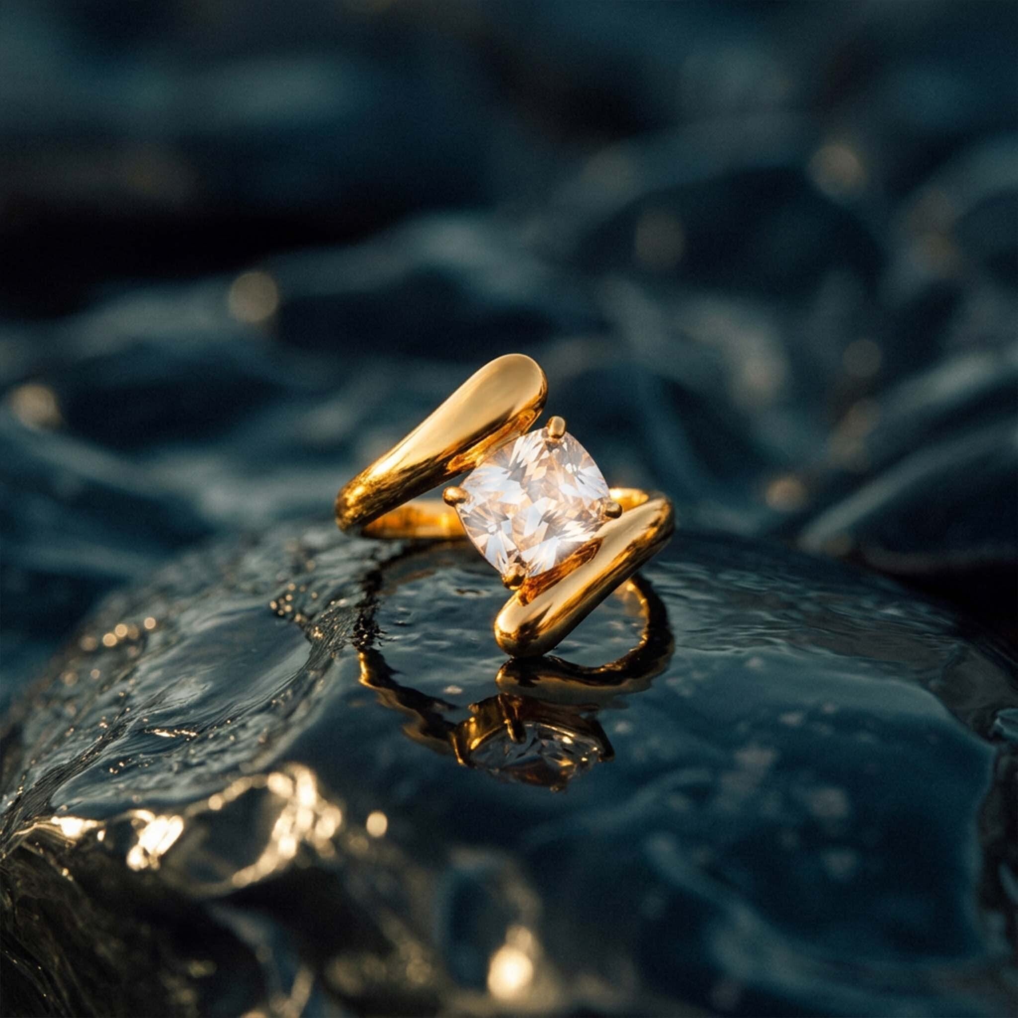 Crystal Wrap Gold-Plated Sculptural Ring