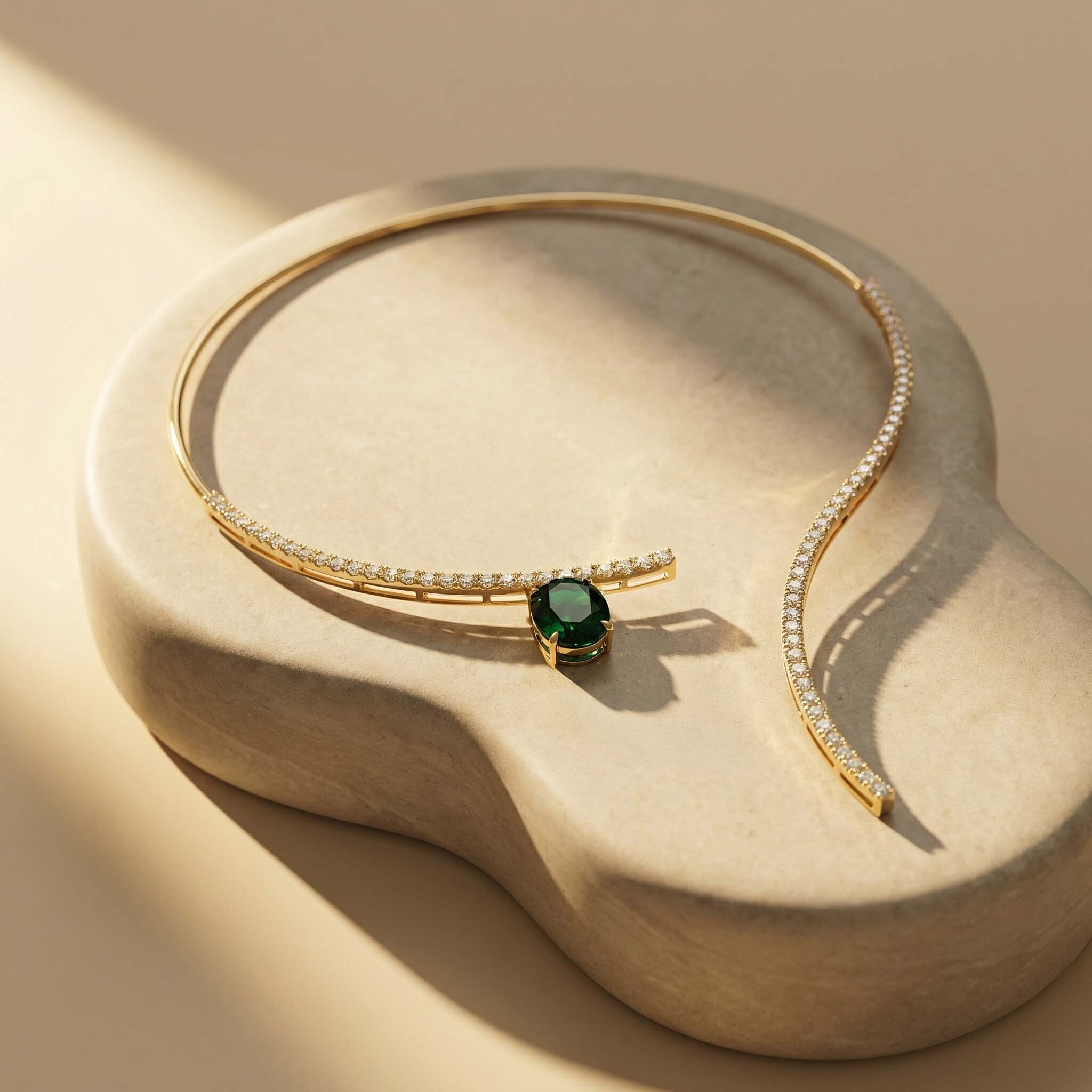 daily wear gold necklace for women with green pendant minimal jewelry India