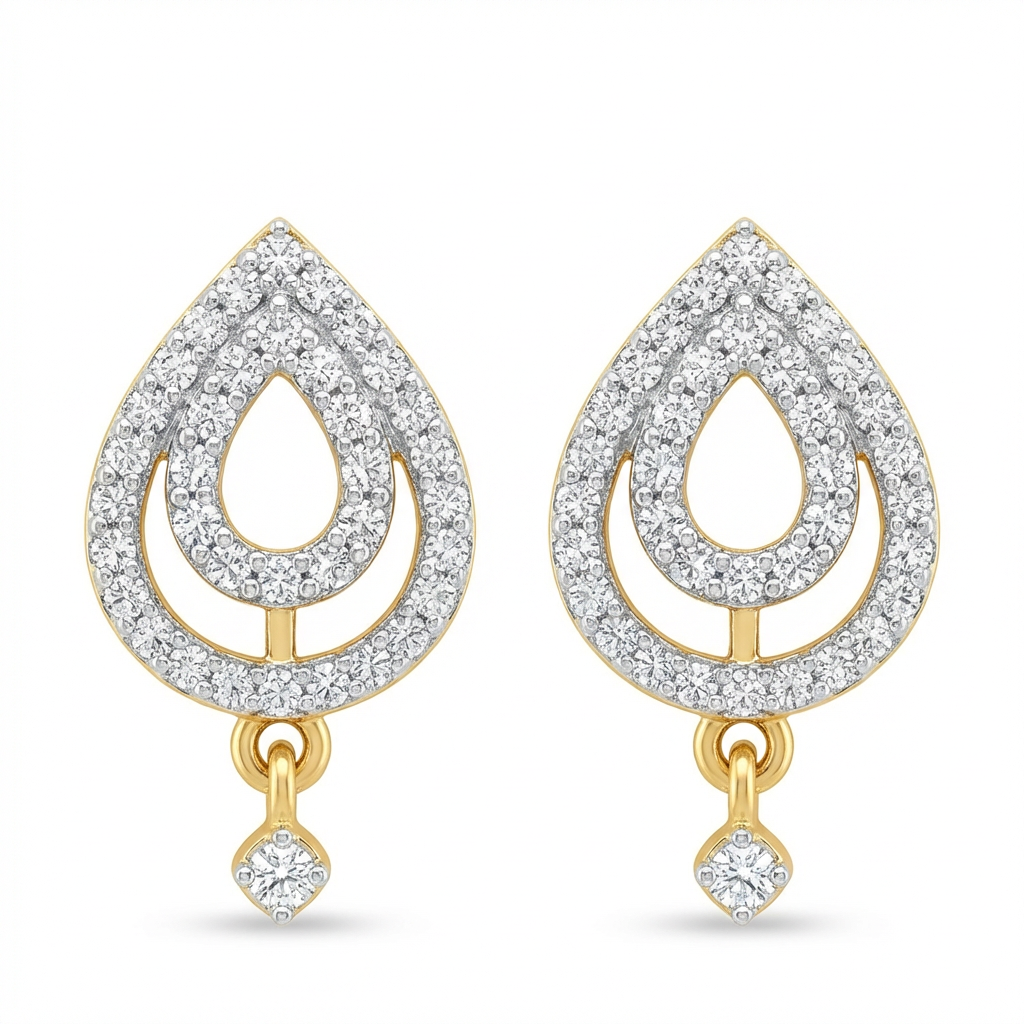 Gold and diamond earrings on a white background