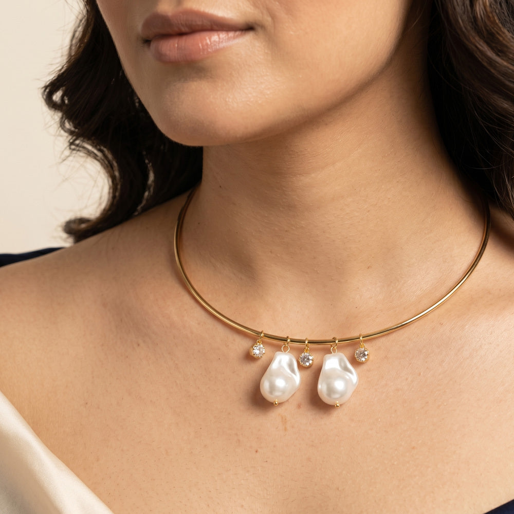 Elara 5-in-1 Pearl Crystal Charm Choker Necklace For Women