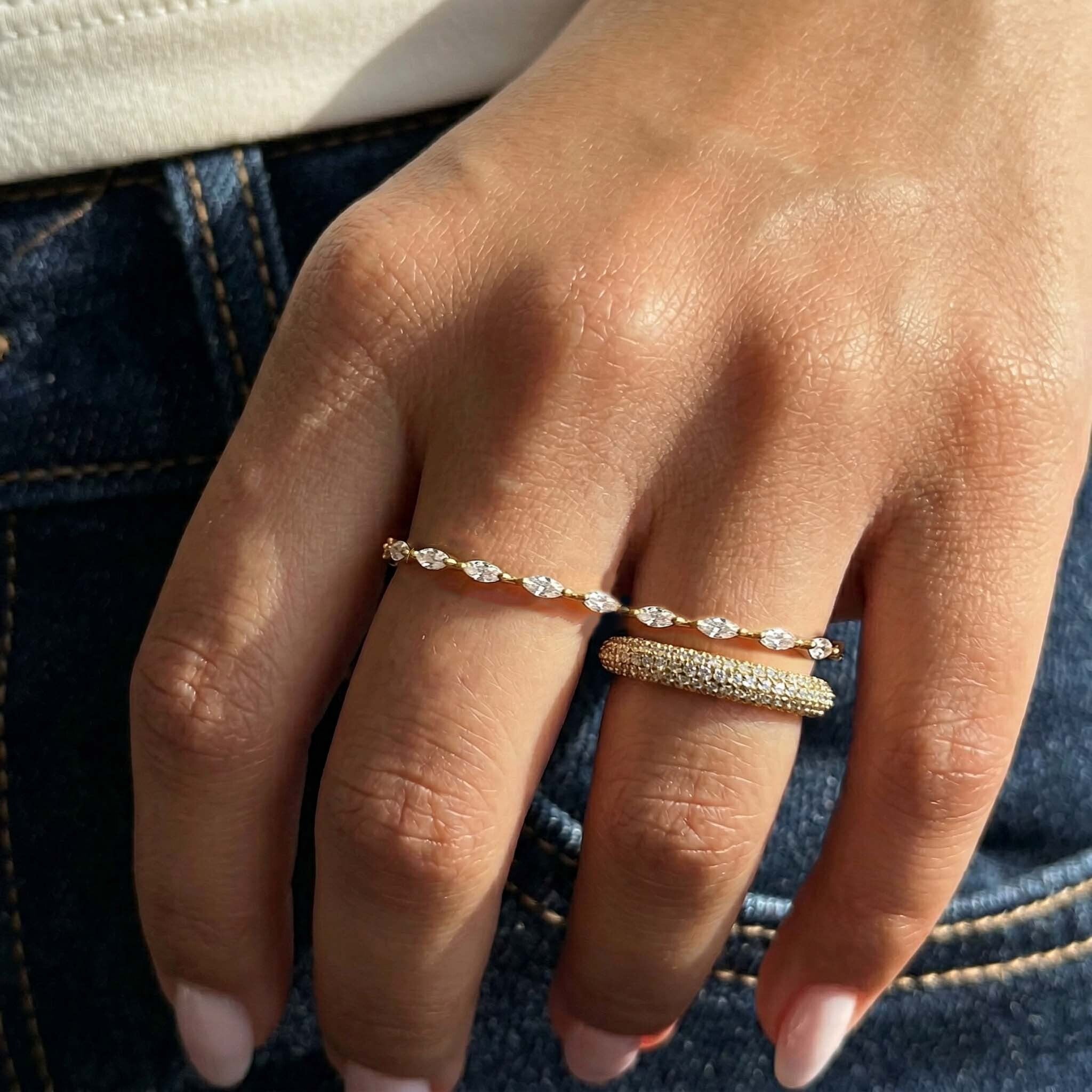 Minimal gold stacking rings for women – dainty crystal band rings for everyday wear
