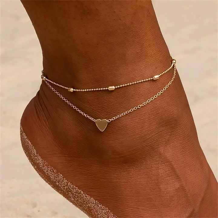 Oriana Double Layer Heart Gold Anklet - Amalfa