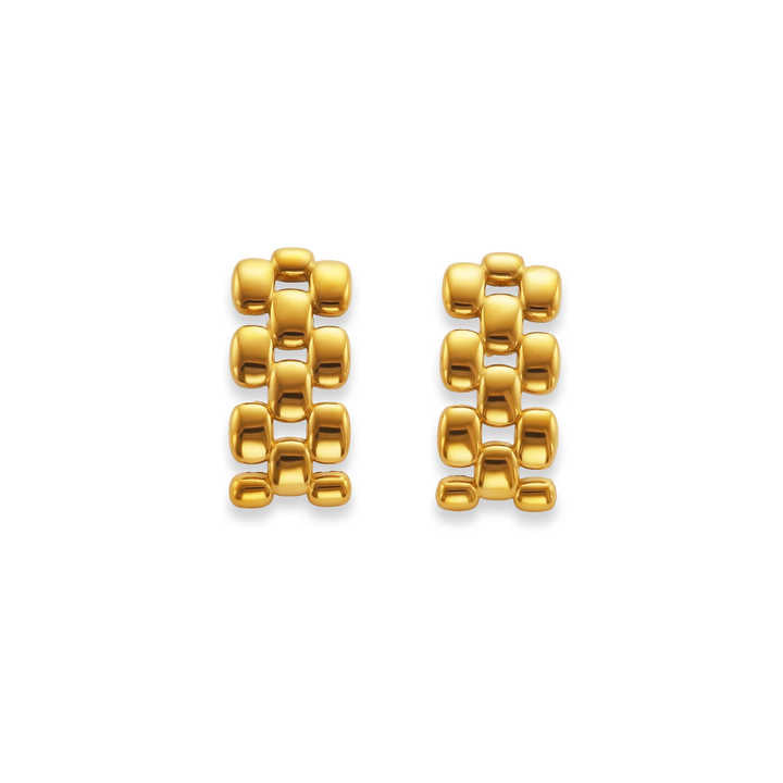 Pair of gold chain-link earrings for women on a white background
