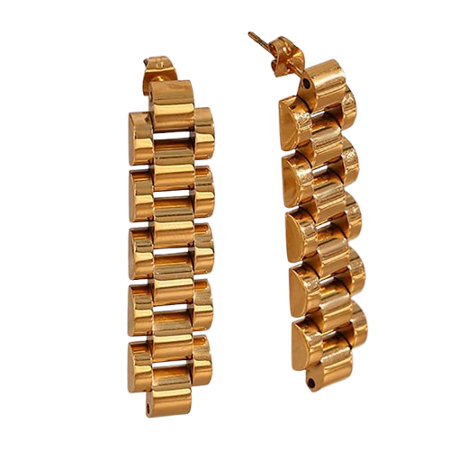 Modern Gold Geometric Drop Earrings with Sleek Cylindrical Design