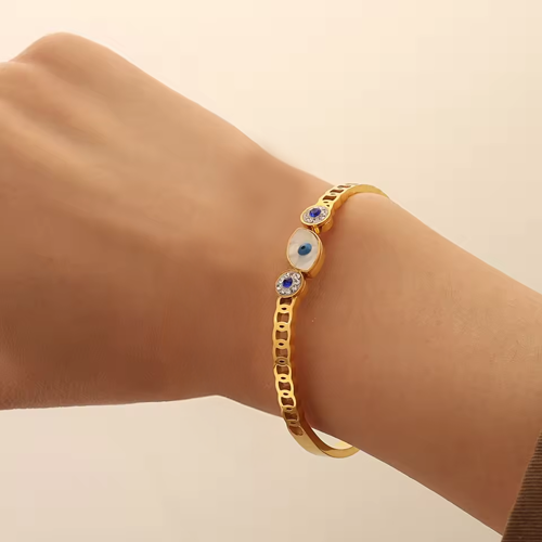 Delphine Gold Blue Evil Eye Bracelet - Amalfa