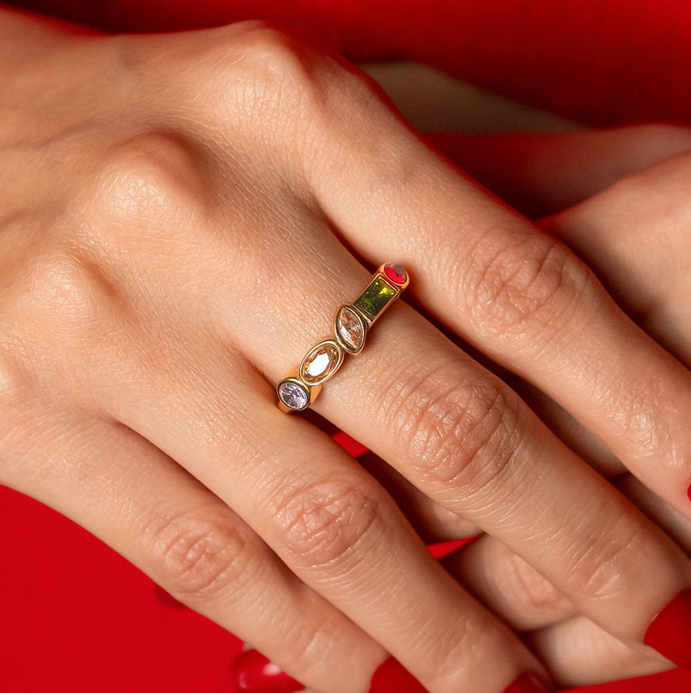 gold multi gemstone ring