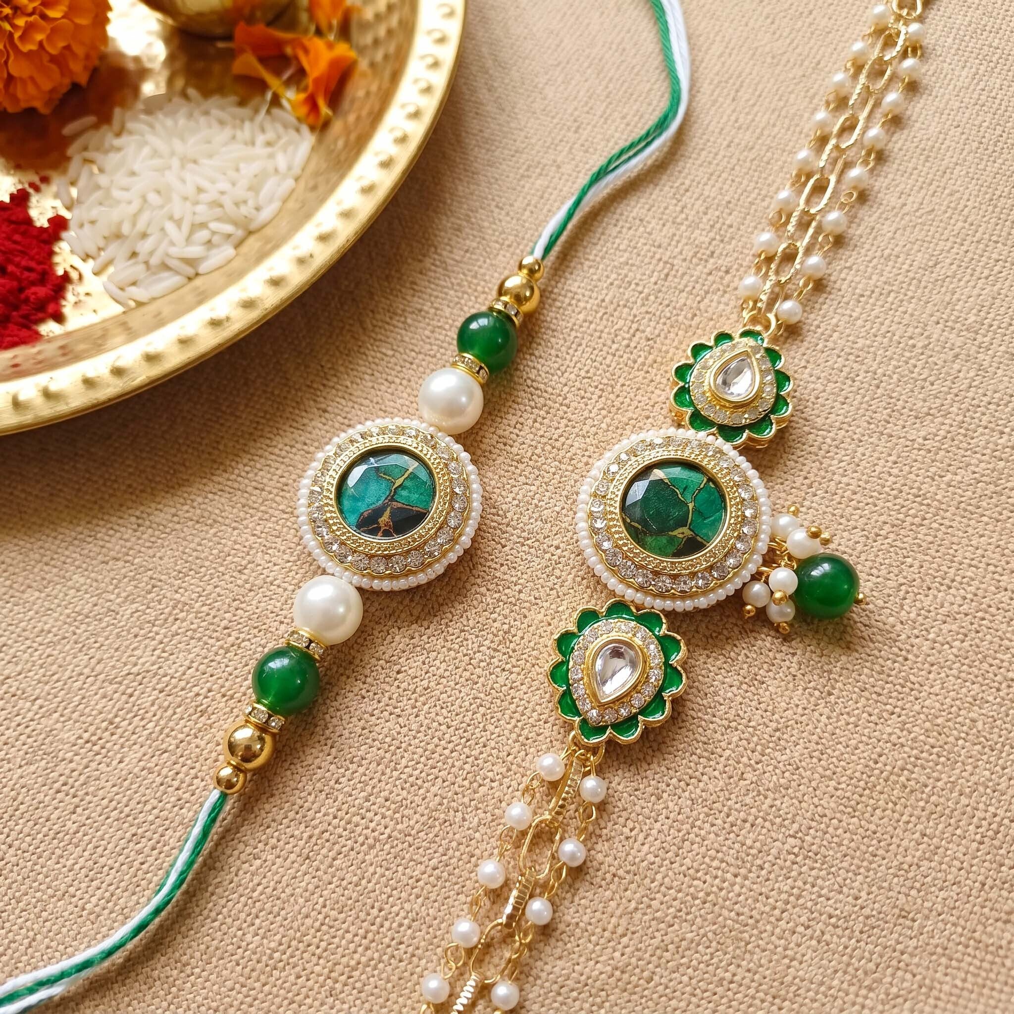 Rangrez Pearl Rakhi Bracelet Set