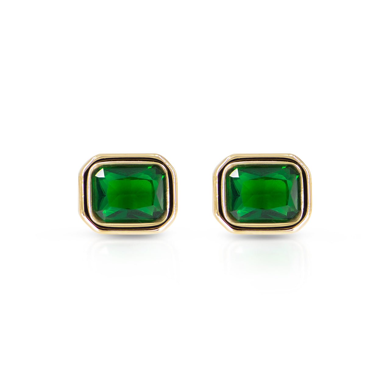 Gold earrings with green gemstones