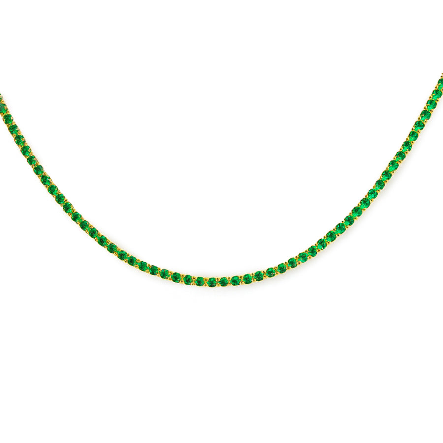 Green gemstone necklace on a white background