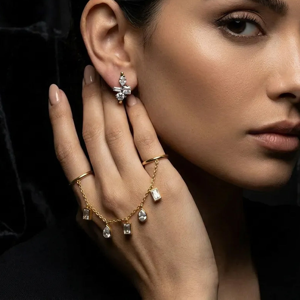 Harper stone cluster huggie Earrings For Women