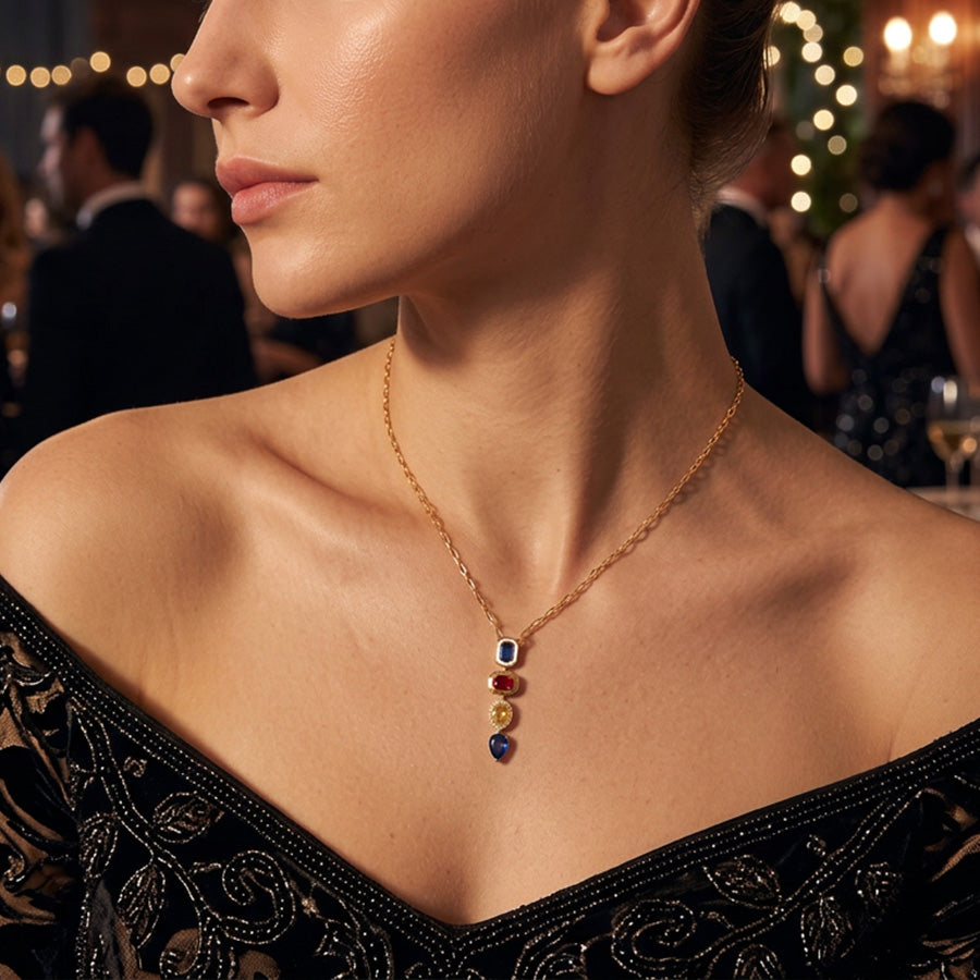 Heritage Multi-Gem Vertical Pendant Necklace