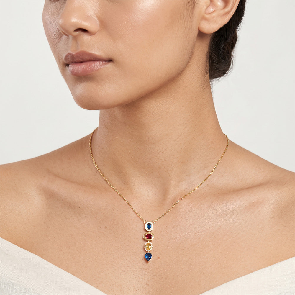 Heritage Multi-Gem Vertical Pendant Necklace