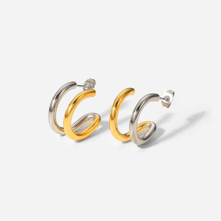 Kaia Dual-Tone Twist Hoop Earrings for Women - Amalfa