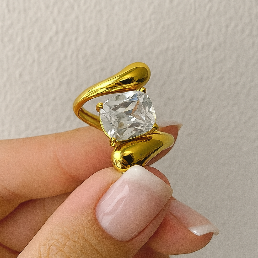 Crystal Wrap Gold-Plated Sculptural Ring - Amalfa