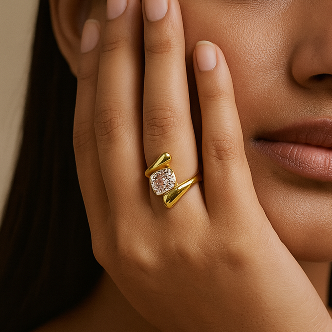 Crystal Wrap Gold-Plated Sculptural Ring - Amalfa