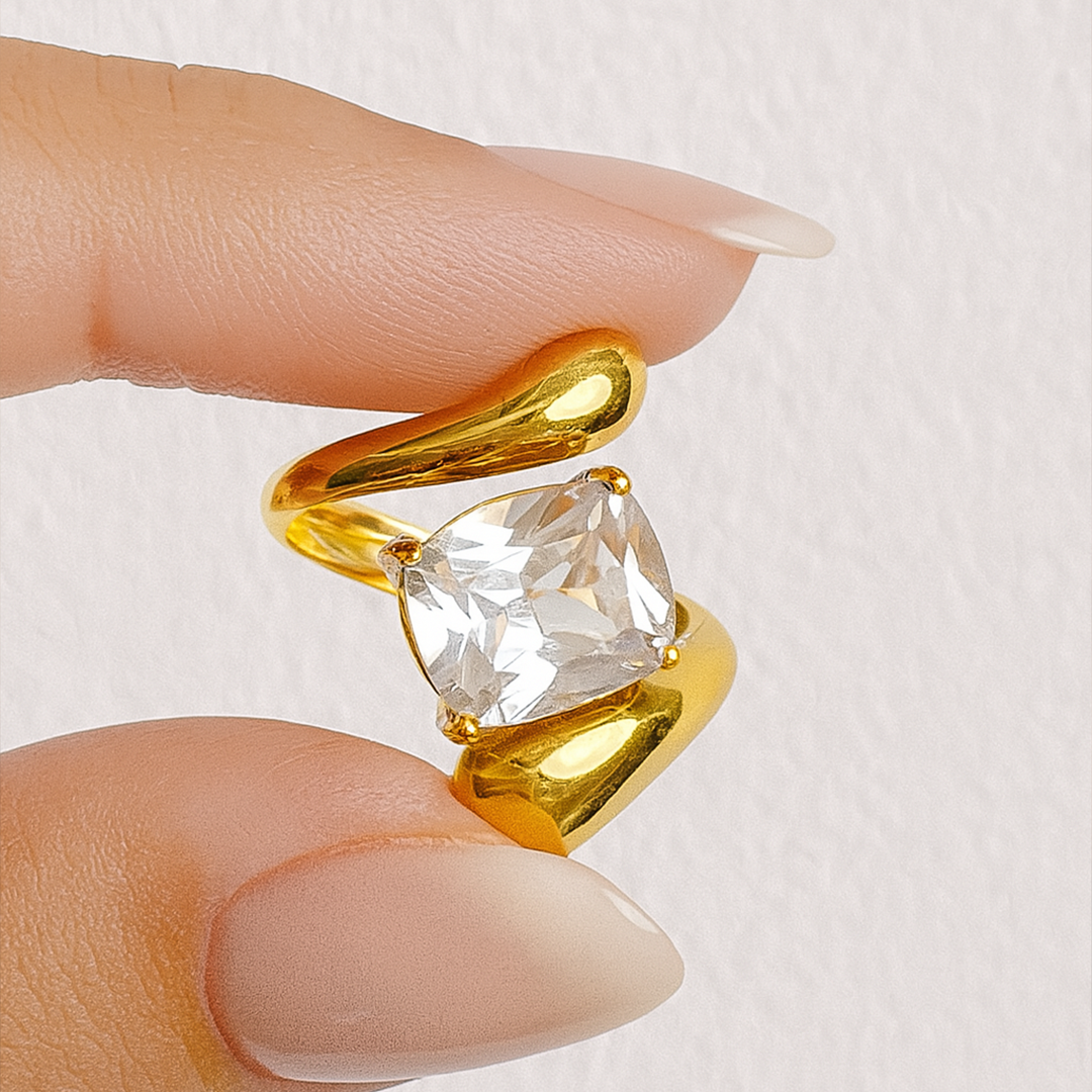 Crystal Wrap Gold-Plated Sculptural Ring - Amalfa