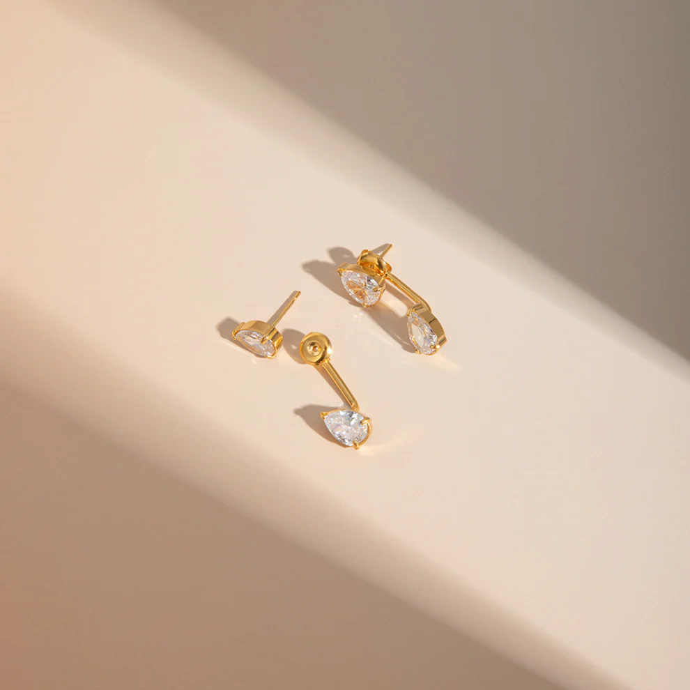 Pear Drop Dual-Crystal Bar Earrings (Two in One) - Amalfa