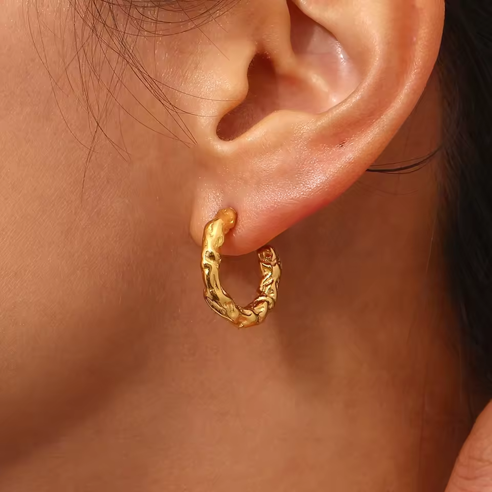 Althea Textured Gold Hoop Earrings for Women - Amalfa