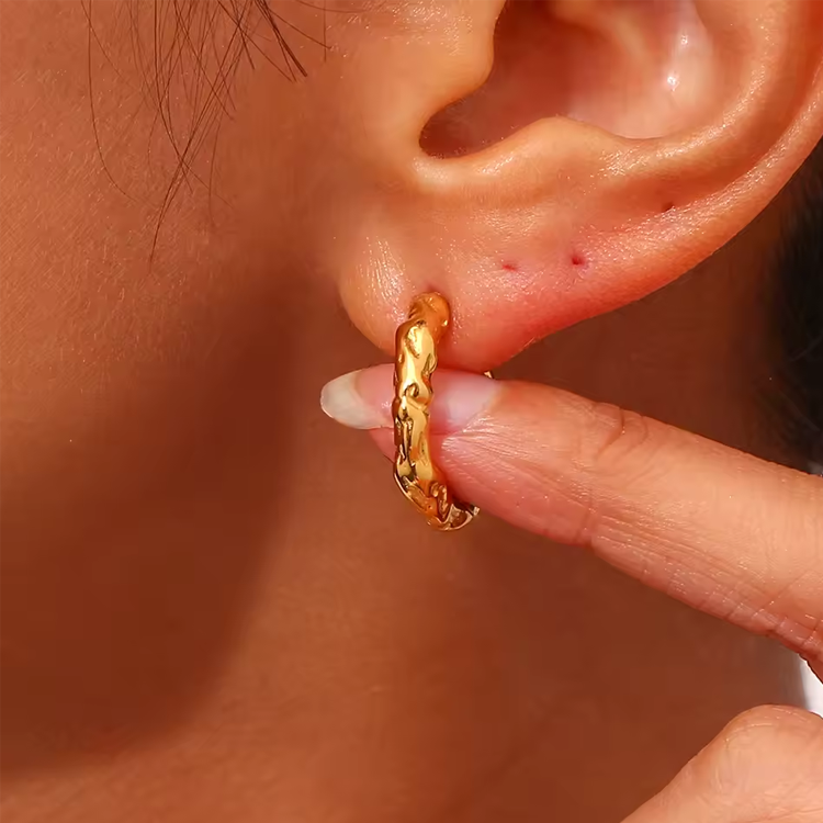 Althea Textured Gold Hoop Earrings for Women - Amalfa