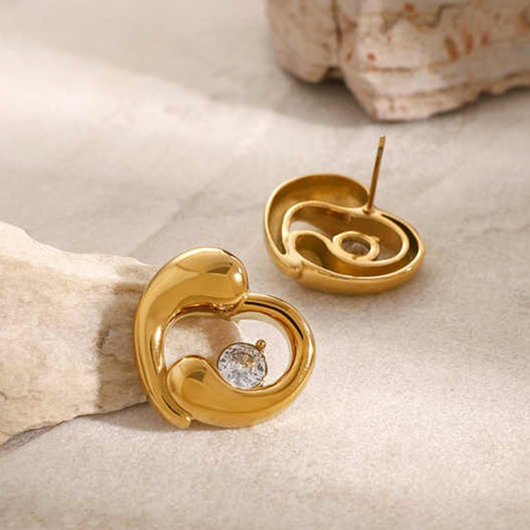Eira Gold Heart Stud Earrings for Women
