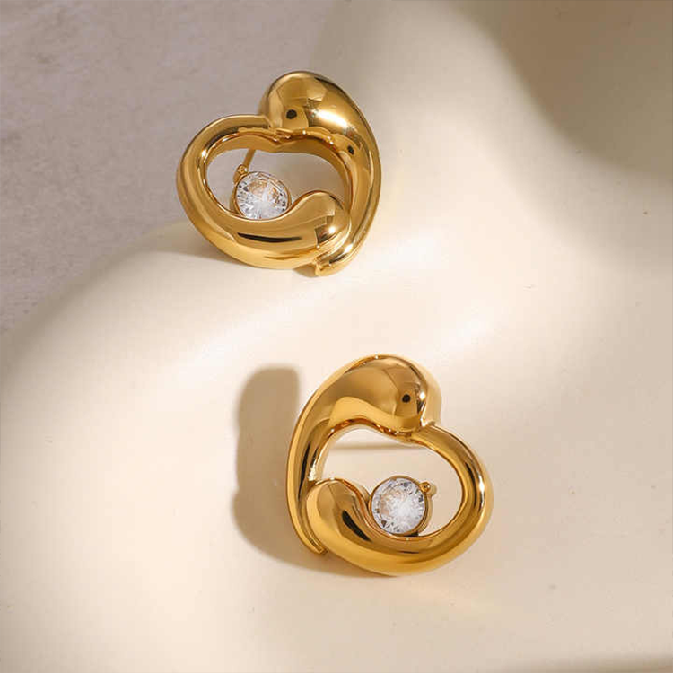 Eira Gold Heart Stud Earrings for Women