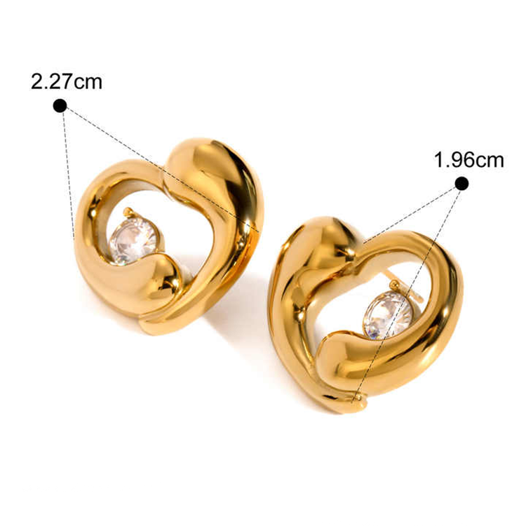 Eira Gold Heart Stud Earrings for Women