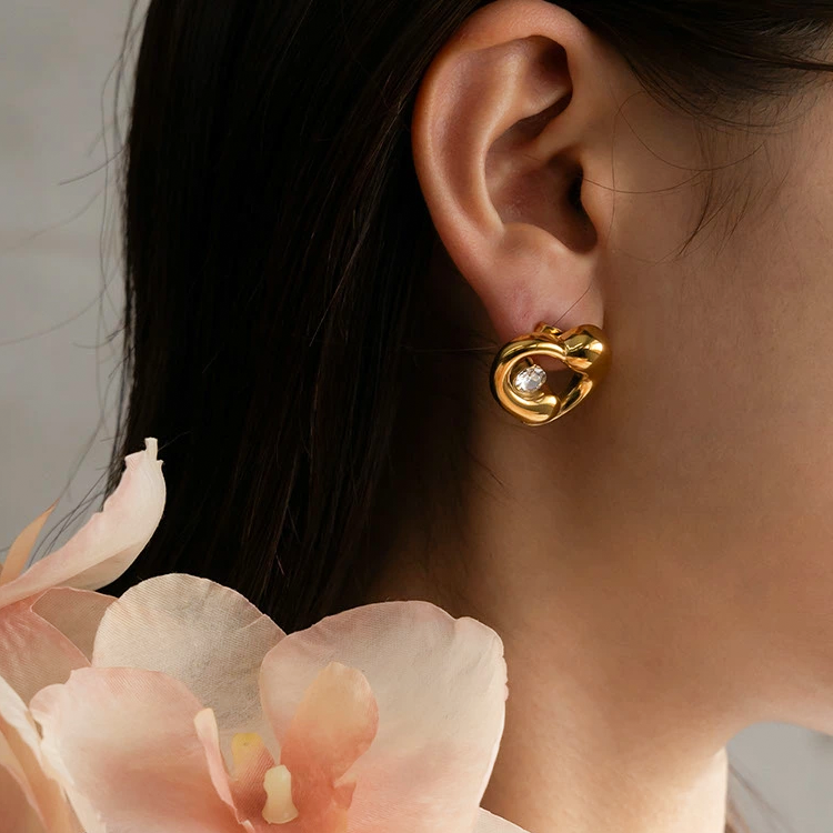 Eira Gold Heart Stud Earrings for Women