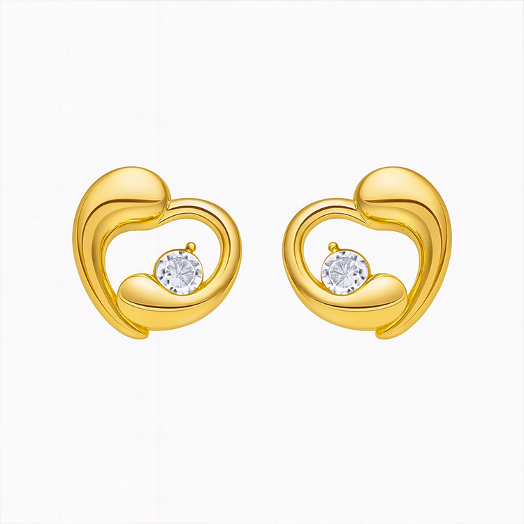Eira Gold Heart Stud Earrings for Women