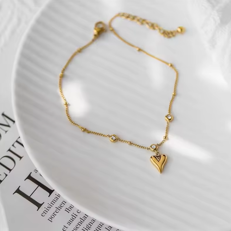 Gia Gold Heart Charm Anklet for Women