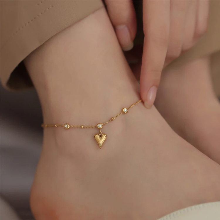 Gia Gold Heart Charm Anklet for Women