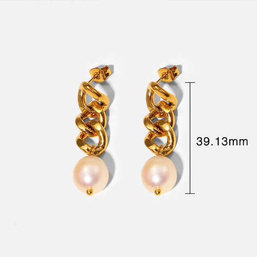 Clara Gold Pearl Chain Drop Earrings